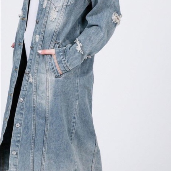 Long Distressed Denim Jacket - Picture 4 of 5